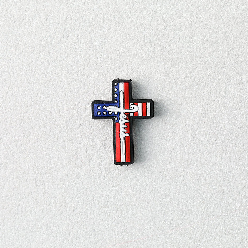 American Flag Cross Independence Day Silicone Focal Beads 20pcs