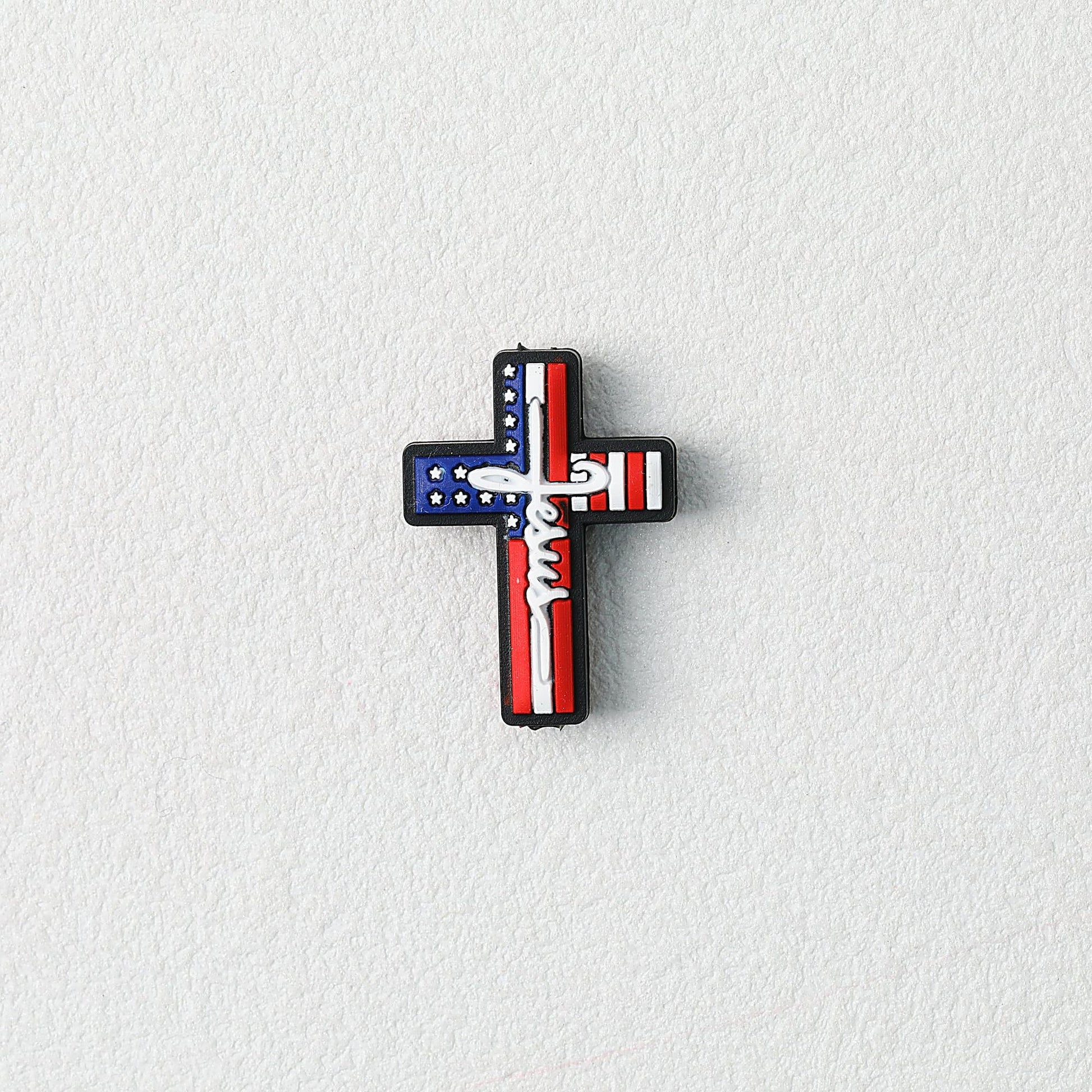 American Flag Cross Independence Day Silicone Focal Beads 20pcs