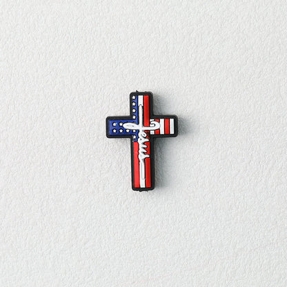 American Flag Cross Independence Day Silicone Focal Beads 20pcs