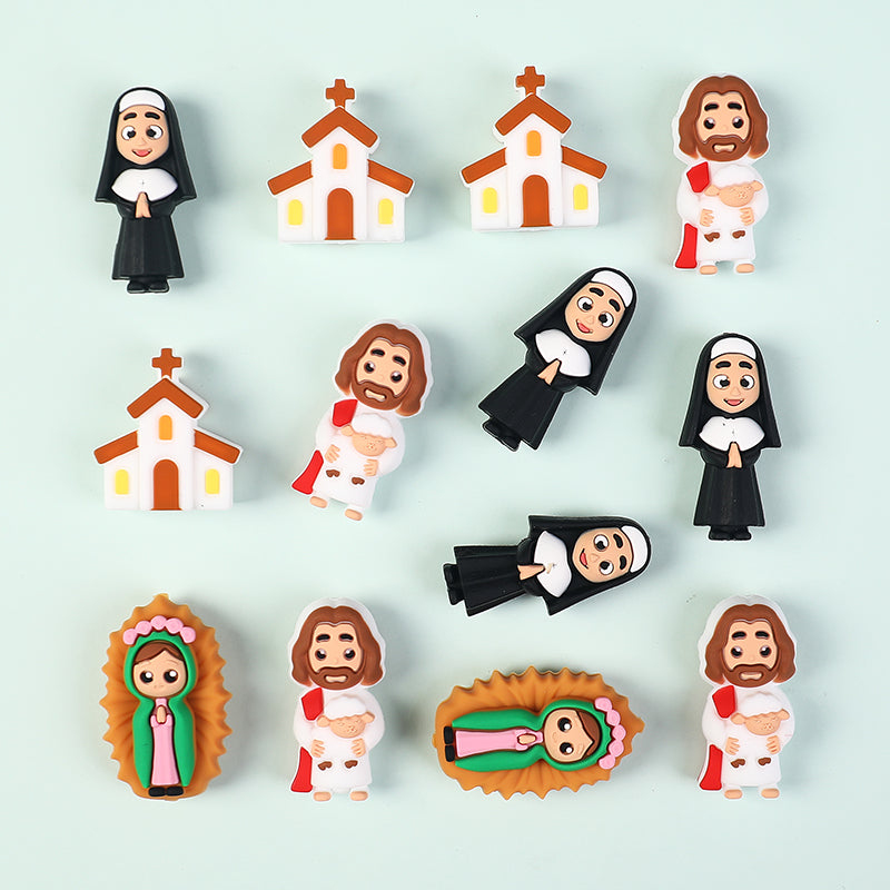 Silicone 3D Focal Beads Jesus Church Nun Virgin Mary Holding Lamb 20pcs 7