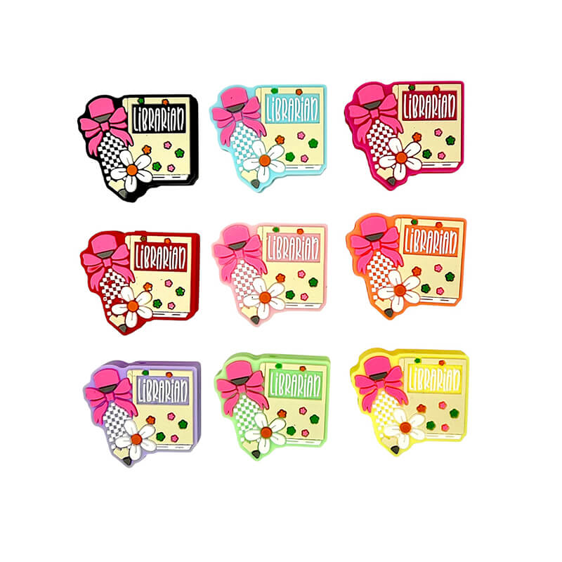 Silicone Focal Beads Librarian Colorful Books Pink Bow Daisy 20pcs