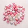Bubblegum Beads 20mm White Pink Pearly Rhinestone Chunky Mix 48pcs 3