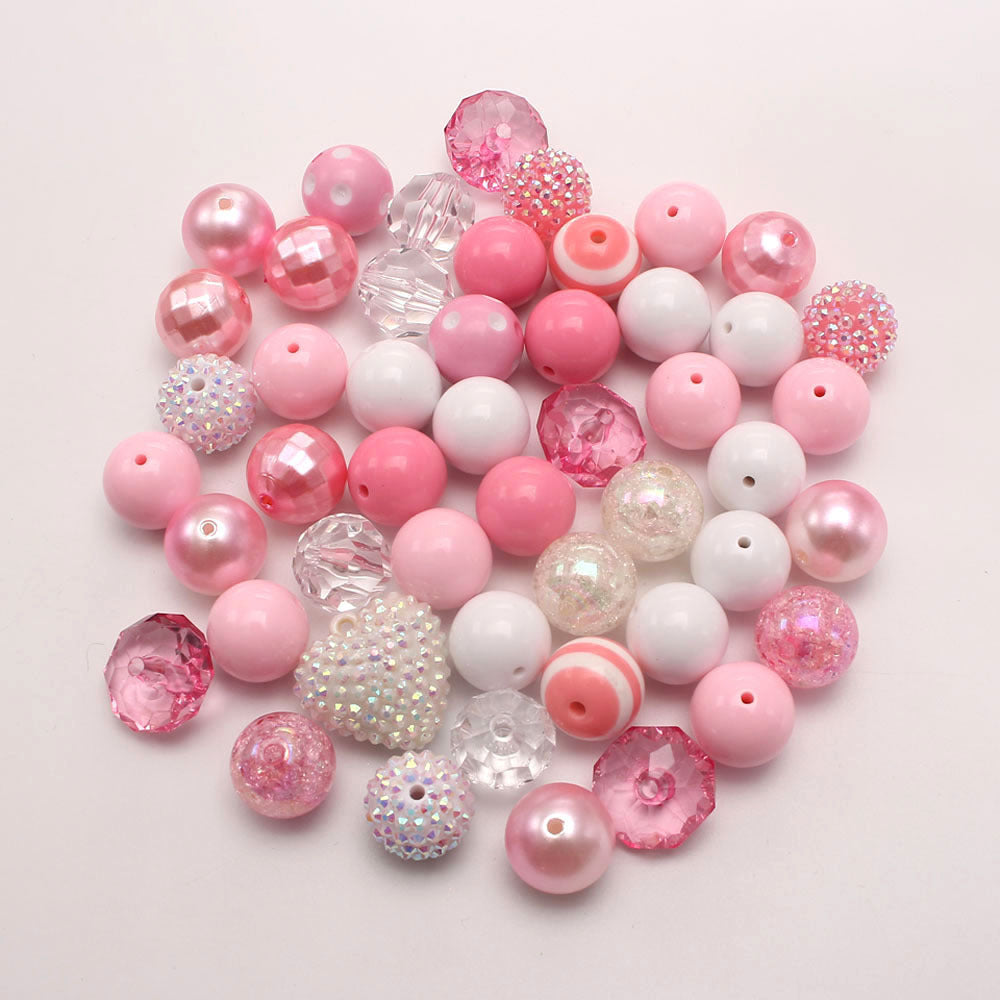 Bubblegum Beads 20mm White Pink Pearly Rhinestone Chunky Mix 48pcs 3