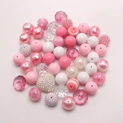 Bubblegum Beads 20mm White Pink Pearly Rhinestone Chunky Mix 48pcs 3