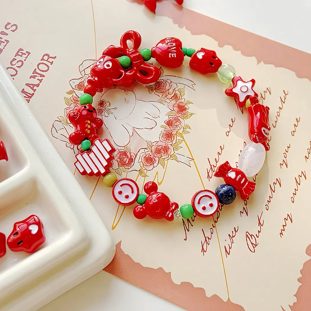 Christmas Painted Alloy Metal Beads Bright Red Glossy White 10pcs 2