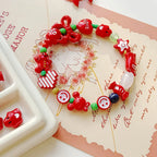 Christmas Painted Alloy Metal Beads Bright Red Glossy White 10pcs 2