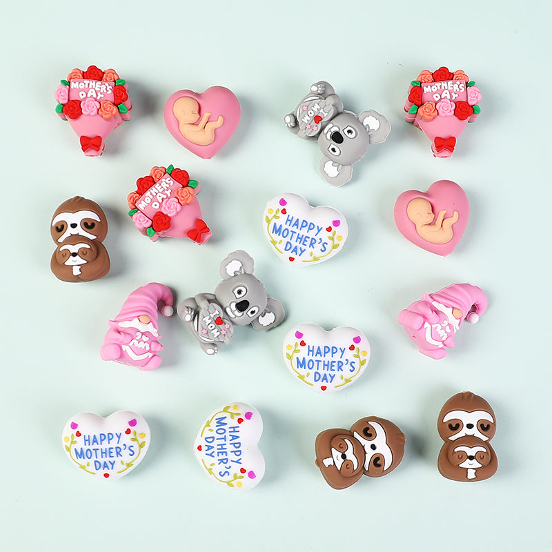 Silicone 3D Focal Beads Mother's Day Koala Bouquet Happy Mother's Day 20pcs 4