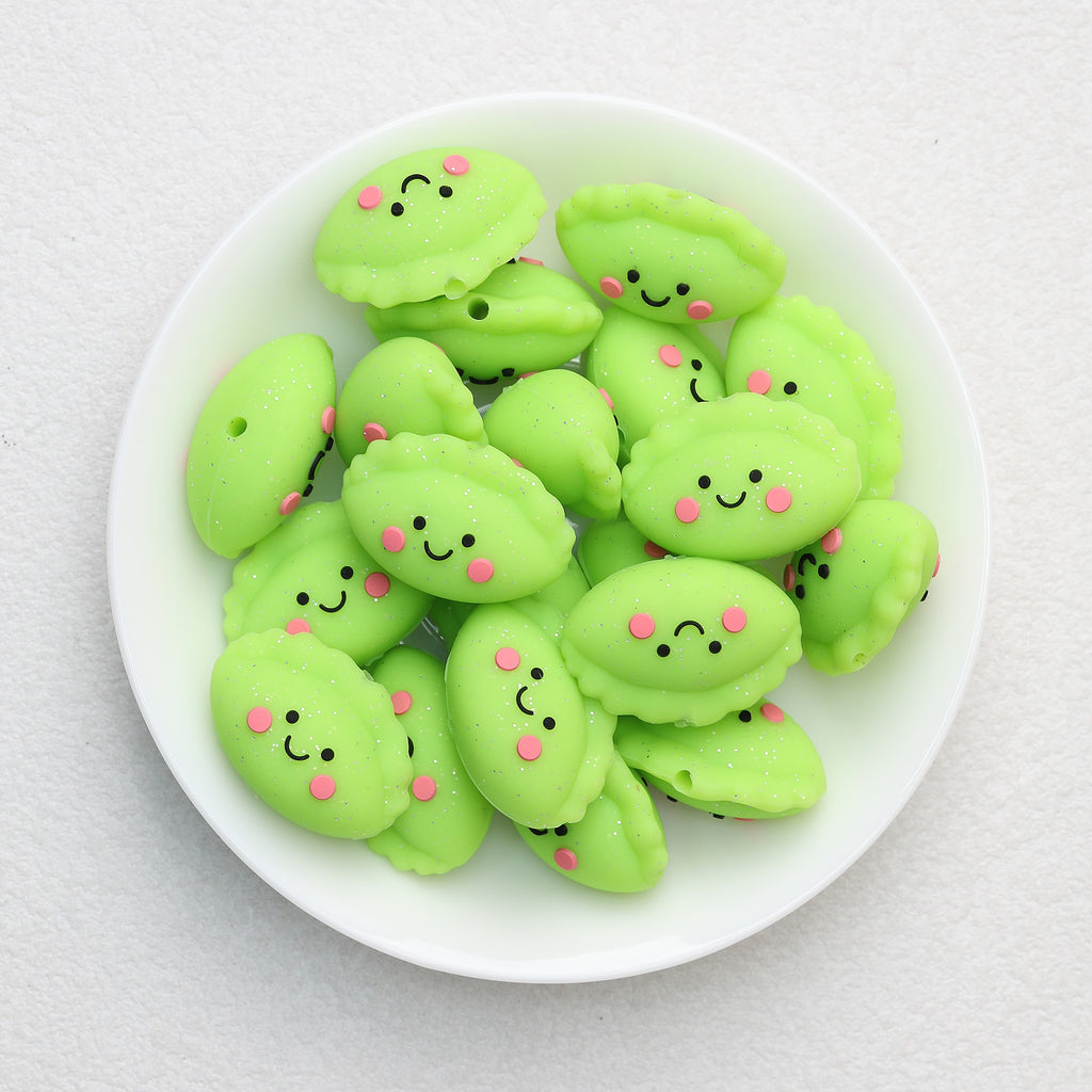 Cute 3D Glitter Dumpling Silicone Focal Beads 20pcs 6