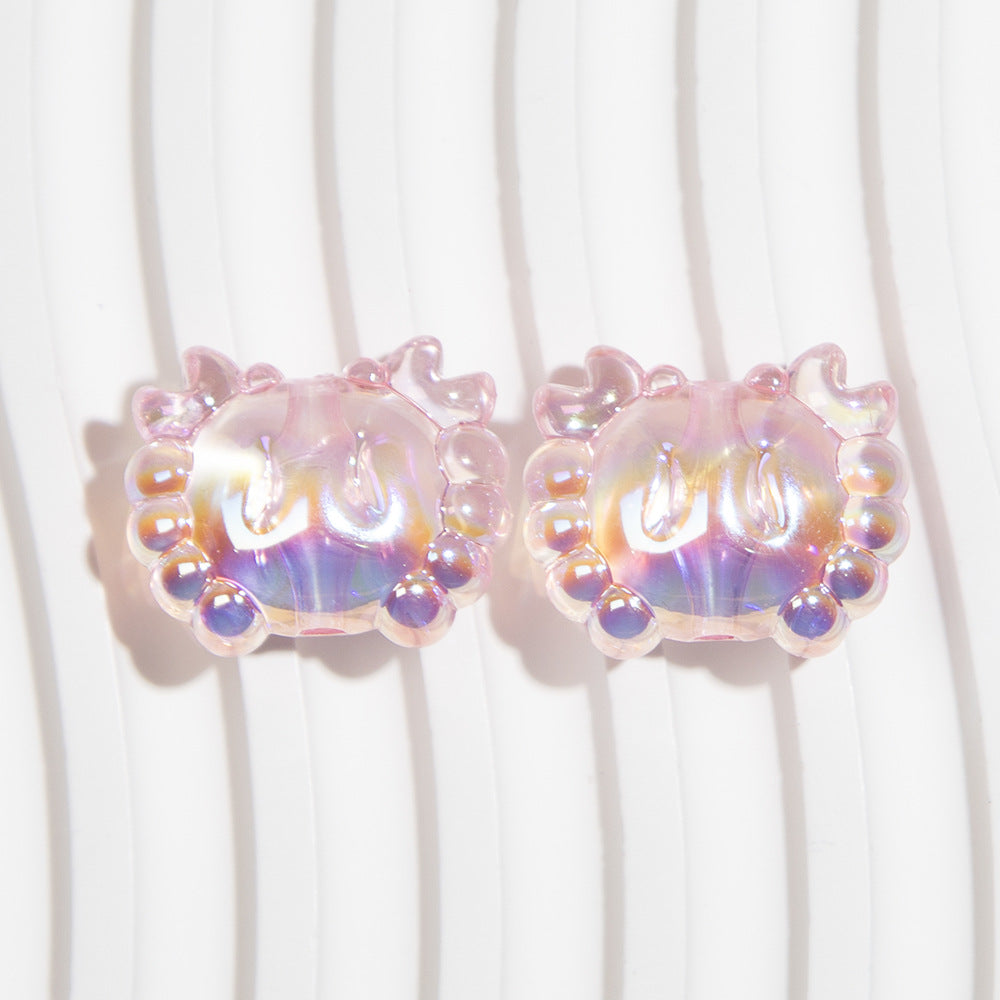 Plating 3D Crab Acrylic Beads 20mm Transparent Colorful 10pcs 7
