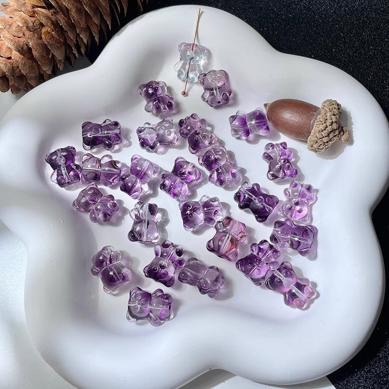 Bear Transparent Glass Beads 12mm 14mm Multicolor 50pcs 10