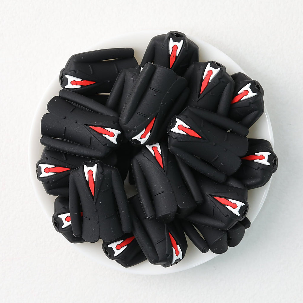 Father's Day Suit 3D Silicone Focal Beads Black Red Tie 20pcs