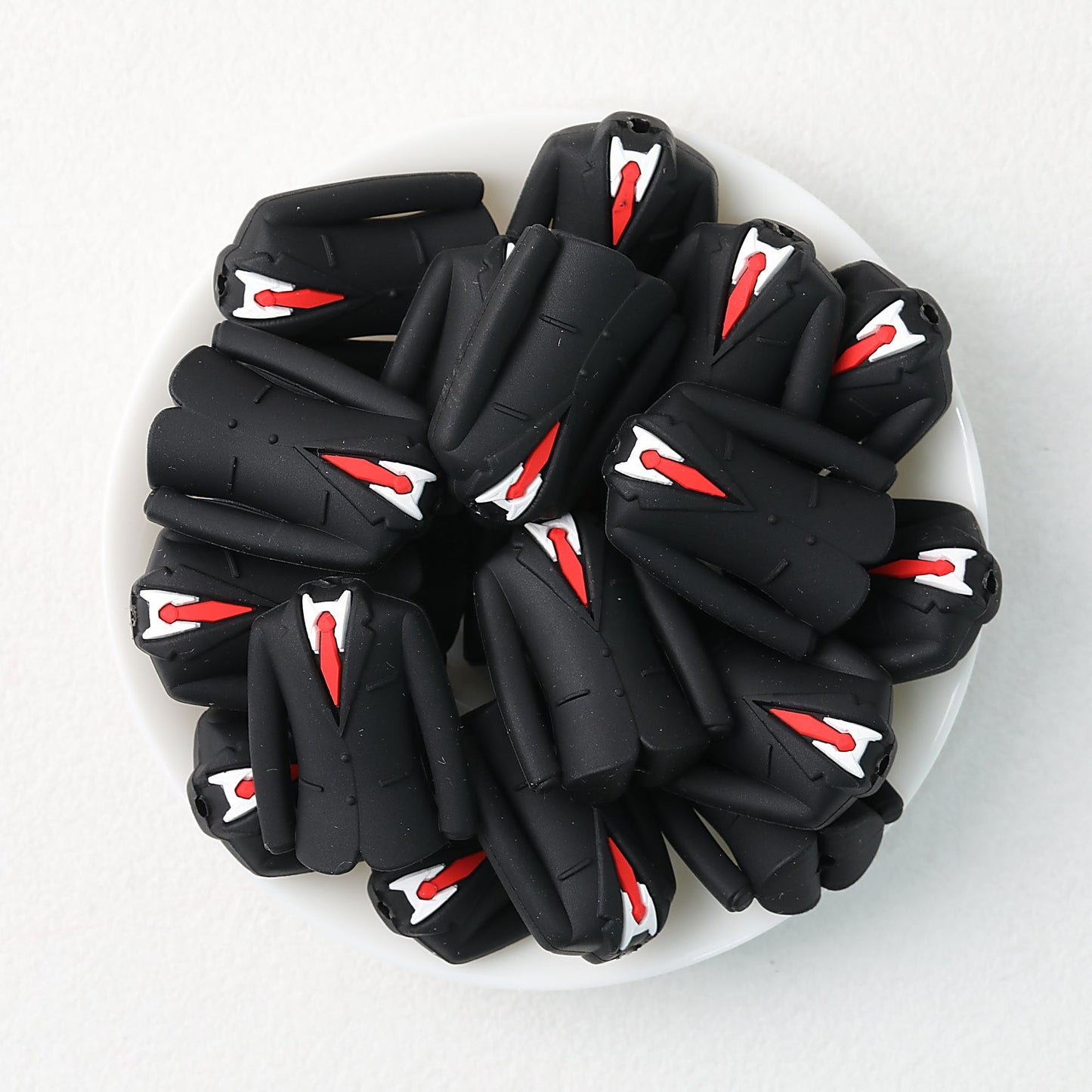 Father's Day Suit 3D Silicone Focal Beads Black Red Tie 20pcs