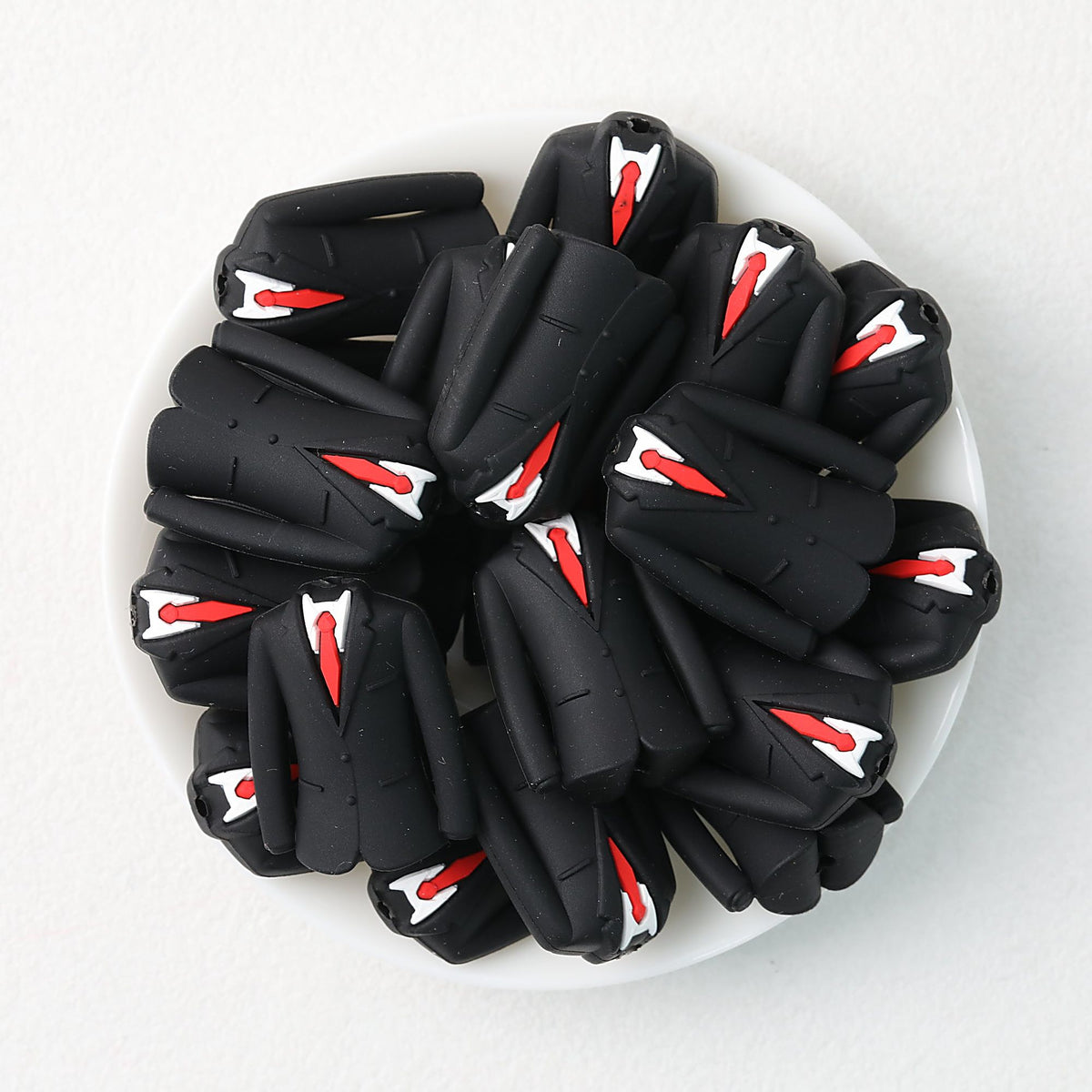 Father's Day Suit 3D Silicone Focal Beads Black Red Tie 20pcs