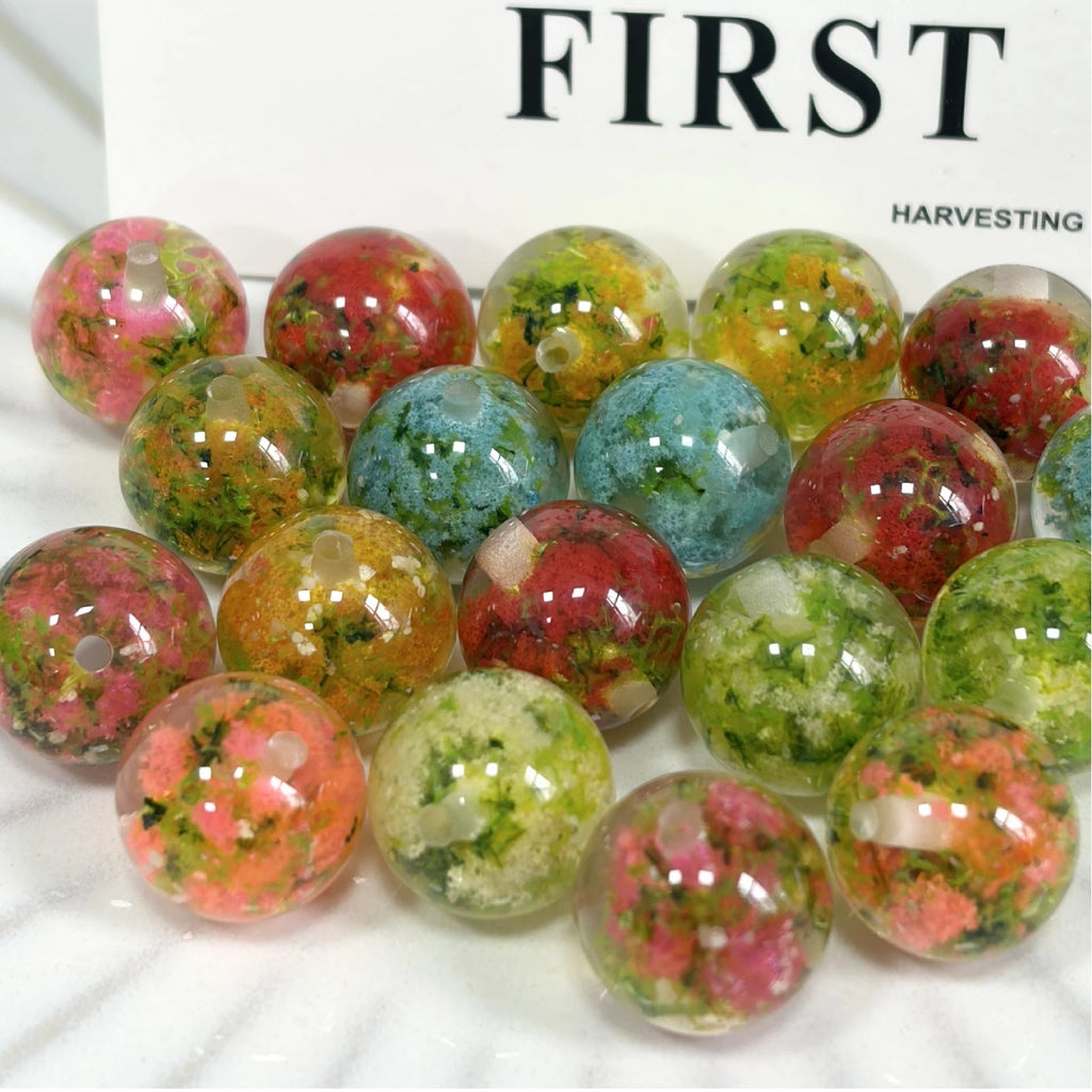 Floral Clear 16mm Resin Round Luminous Beads 10pcs
