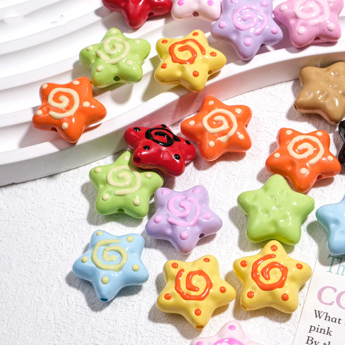 Spiral Pattern Starfish Acrylic Beads 20mm Glossy Mixed Colors 20pcs