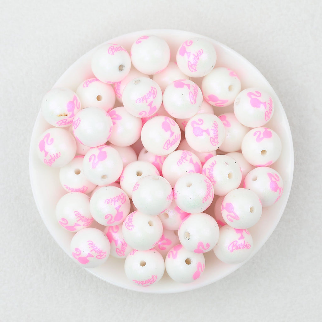 15mm Pink Barbie Print Round Silicone Beads 50pcs - Light Pink