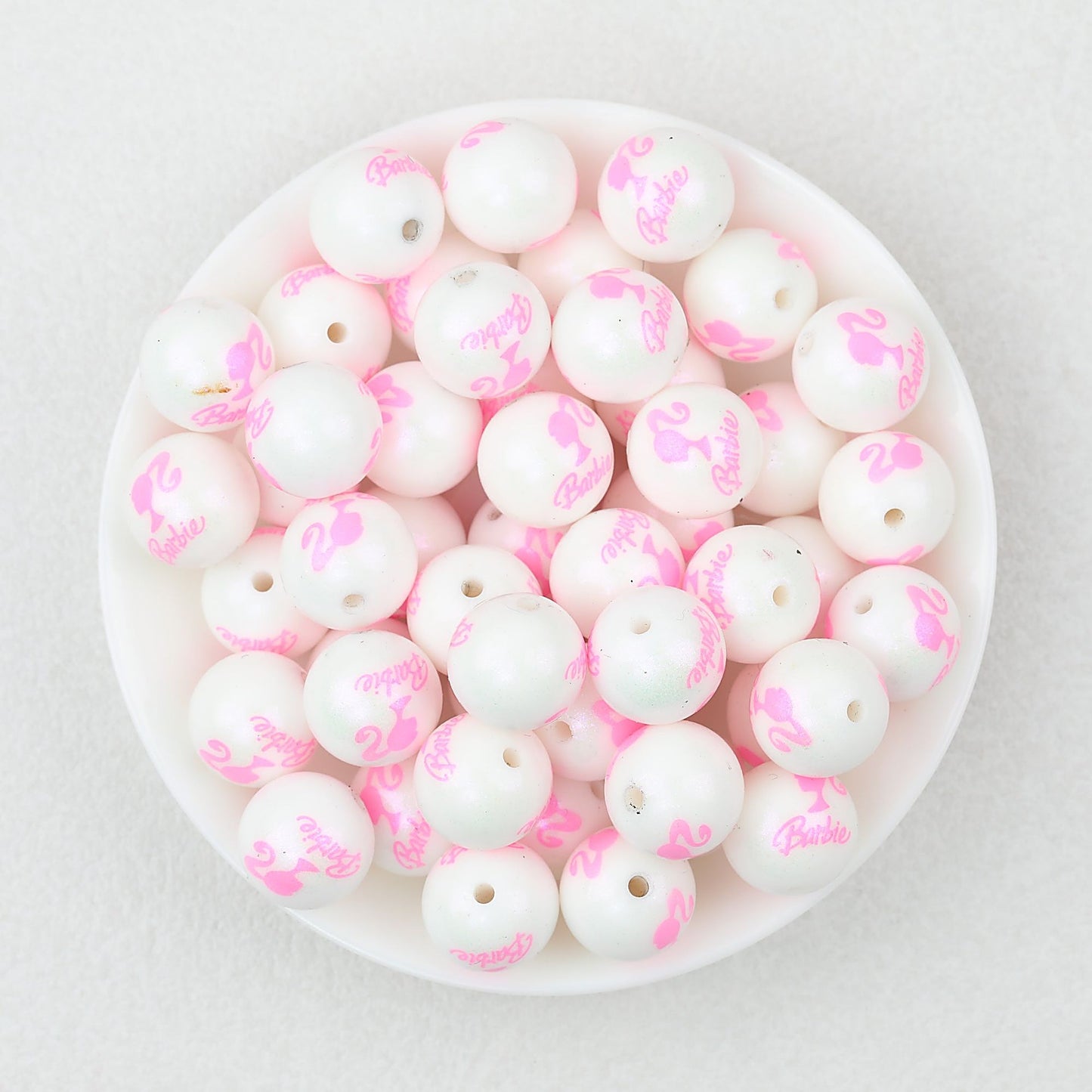15mm Pink Barbie Print Round Silicone Beads 50pcs - Light Pink