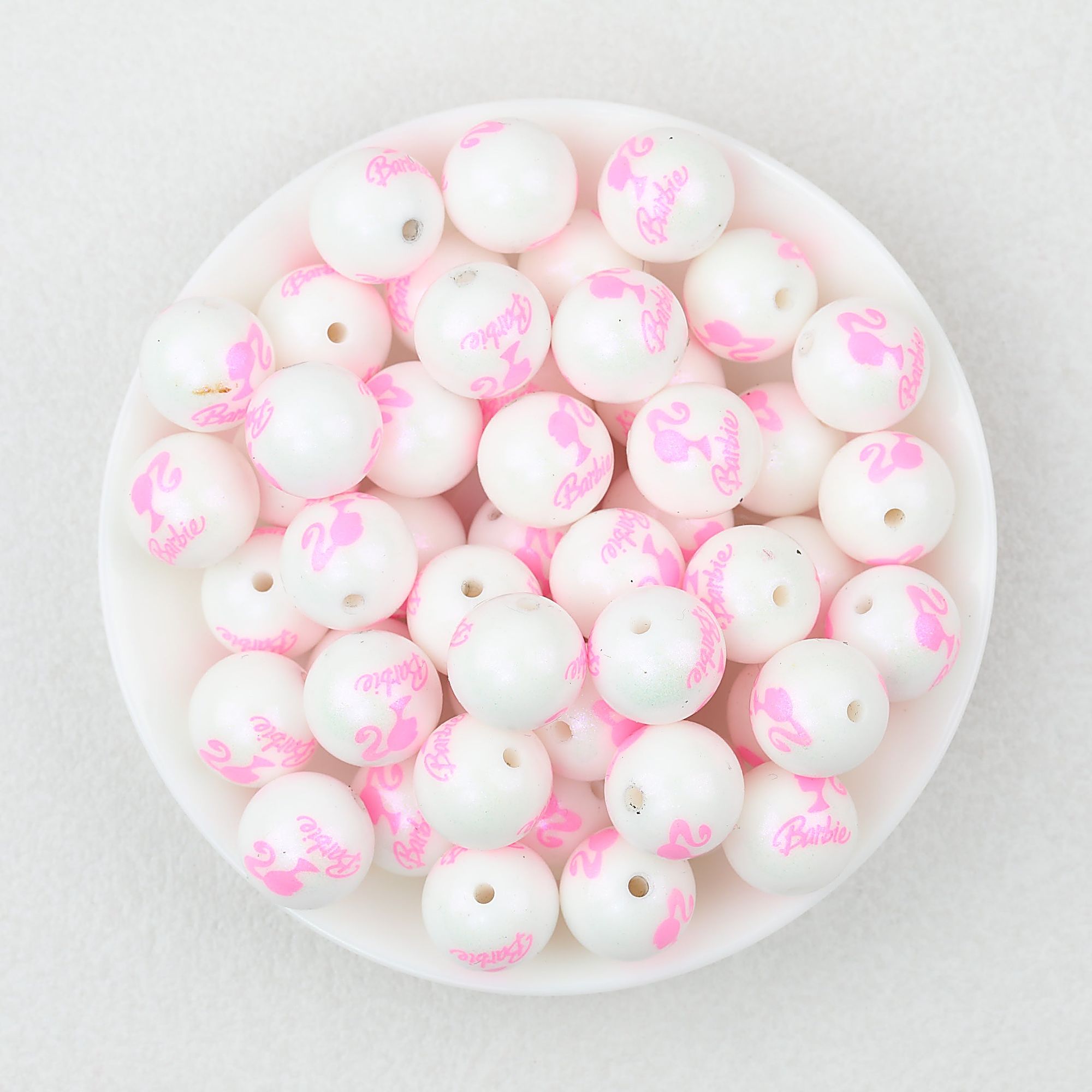15mm Pink Barbie Print Round Silicone Beads 50pcs - Light Pink