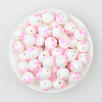 15mm Pink Barbie Print Round Silicone Beads 50pcs - Light Pink