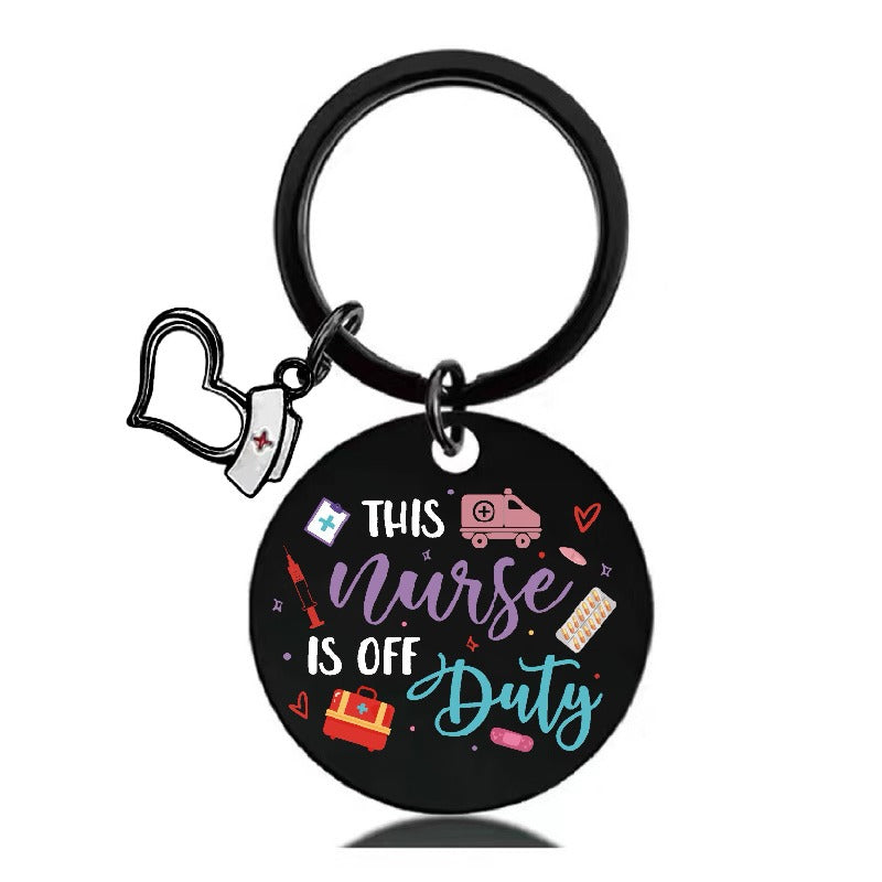 Stainless Steel Nurse Nursing Heart Cap Charm Color Printing Keychain 12