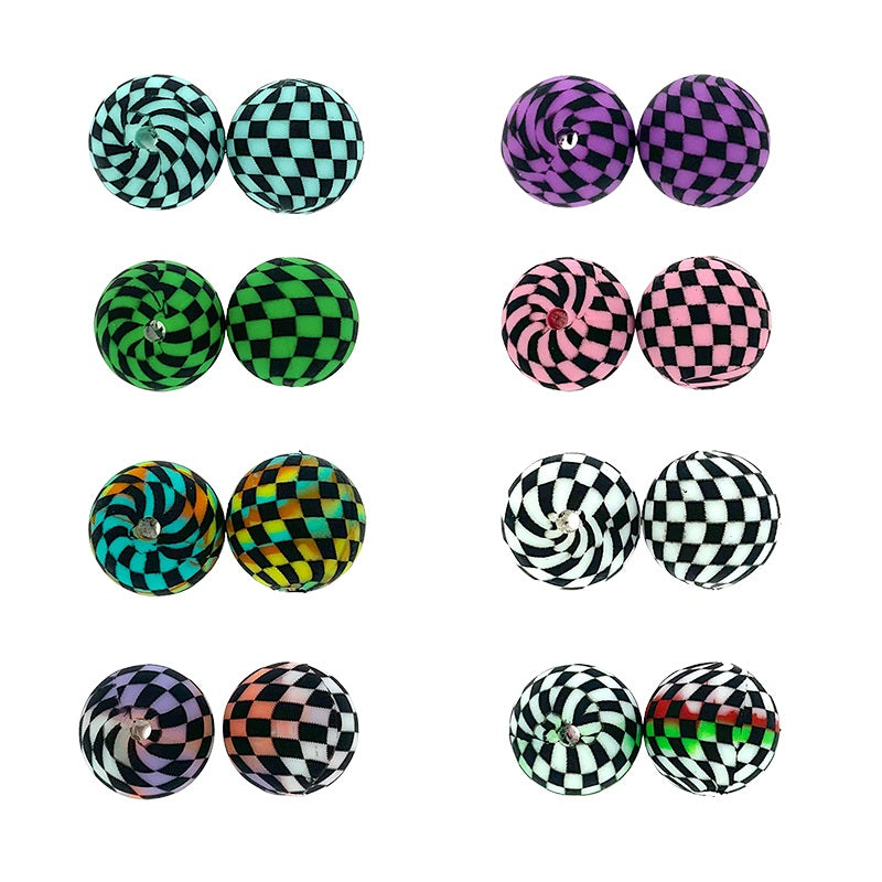 15mm Checkered Silicone Beads Classic Color Pattern 50pcs