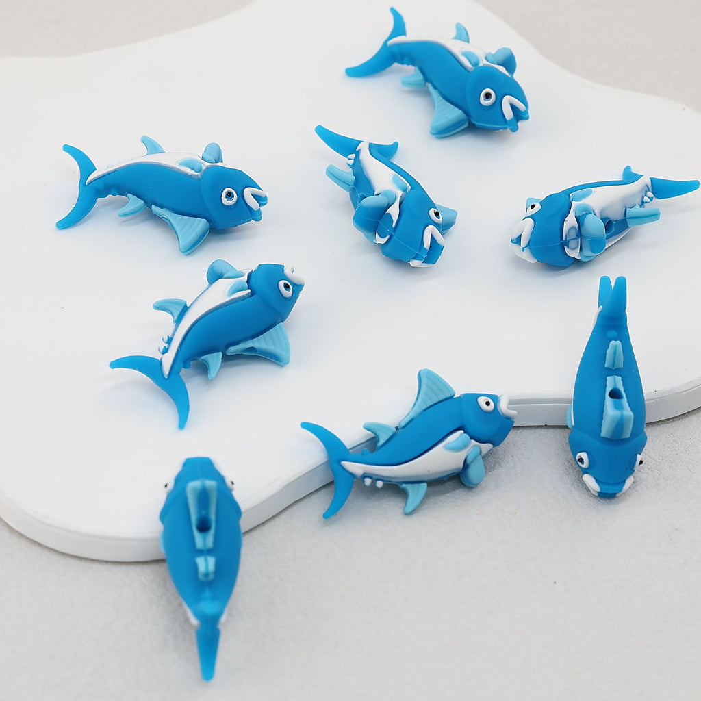 Silicone 3D Fish Focal Beads Blue 20pcs