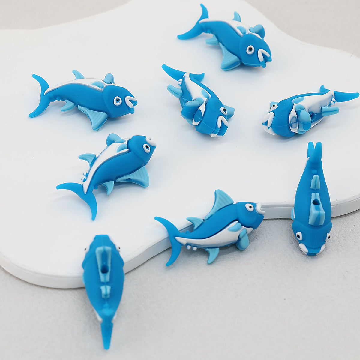 Silicone 3D Fish Focal Beads Blue 20pcs
