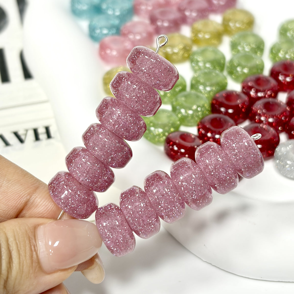 Glitter Resin Donut Spacer Beads 14x7.5mm Hole 5mm 100pcs 9
