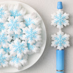 3D Snowflake Silicone Focal Beads Wholesale, White and Blue Christmas Design