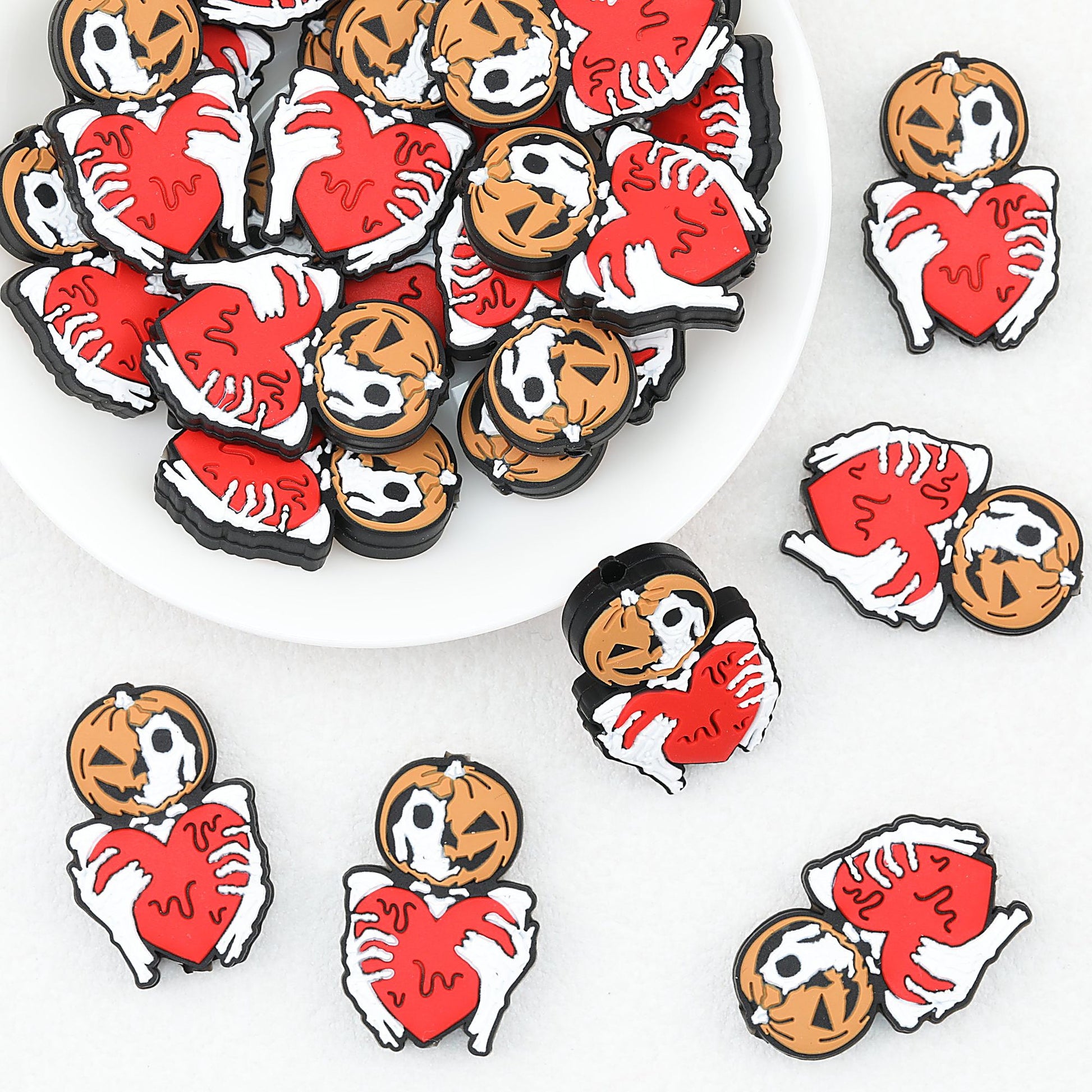 Halloween Pumpkin Heart Silicone Focal Beads 20pcs