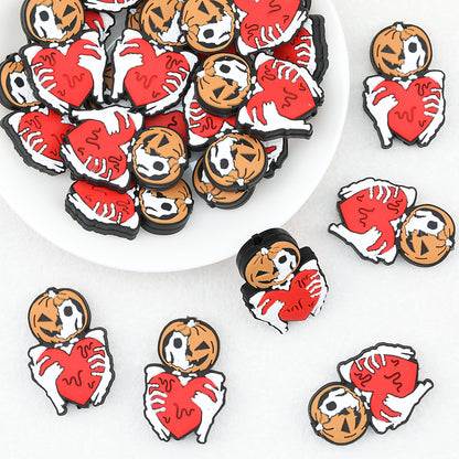 Halloween Pumpkin Heart Silicone Focal Beads 20pcs
