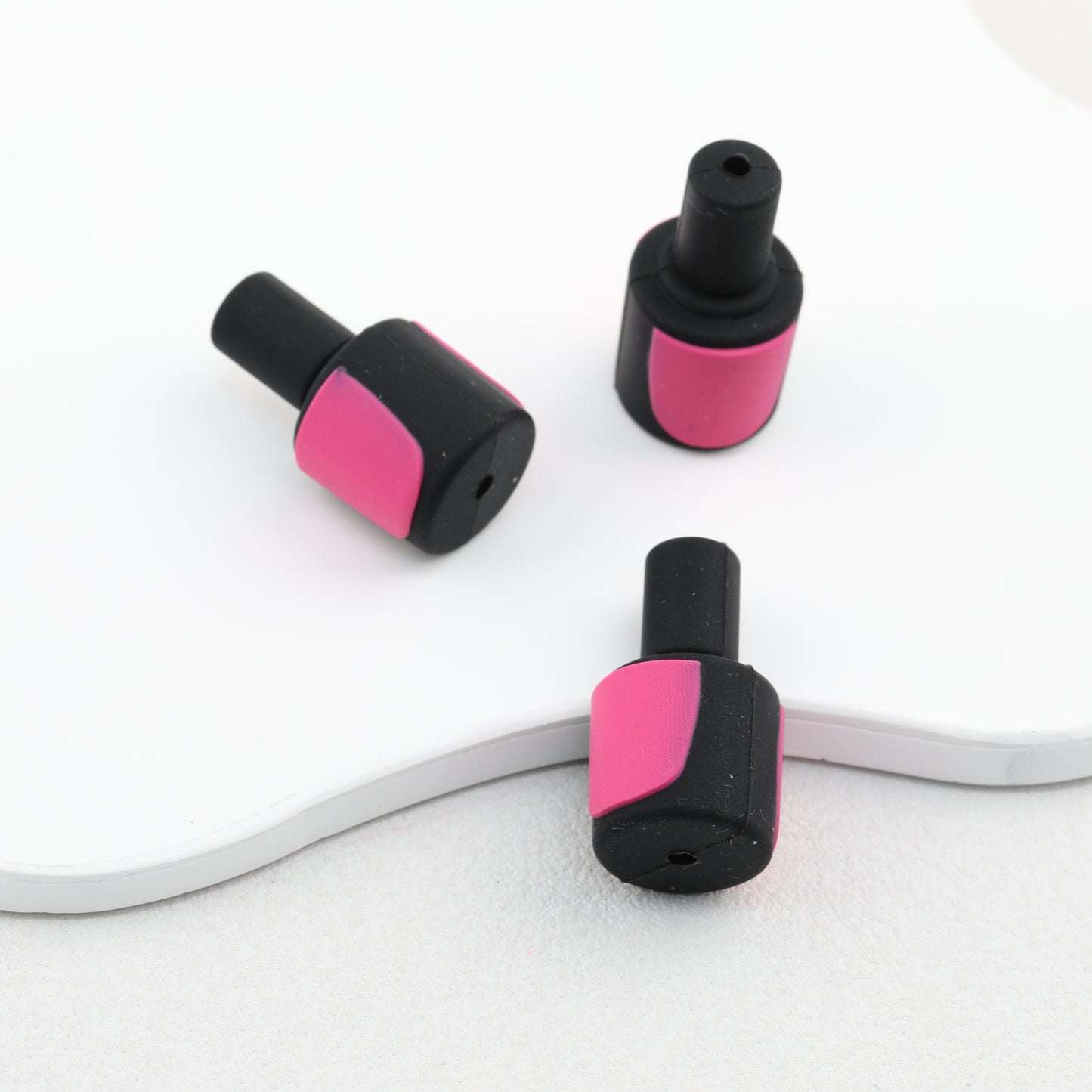 Pink and Black 3D Nail Polish Bottle Silicone Focal Beads 20pcs 2