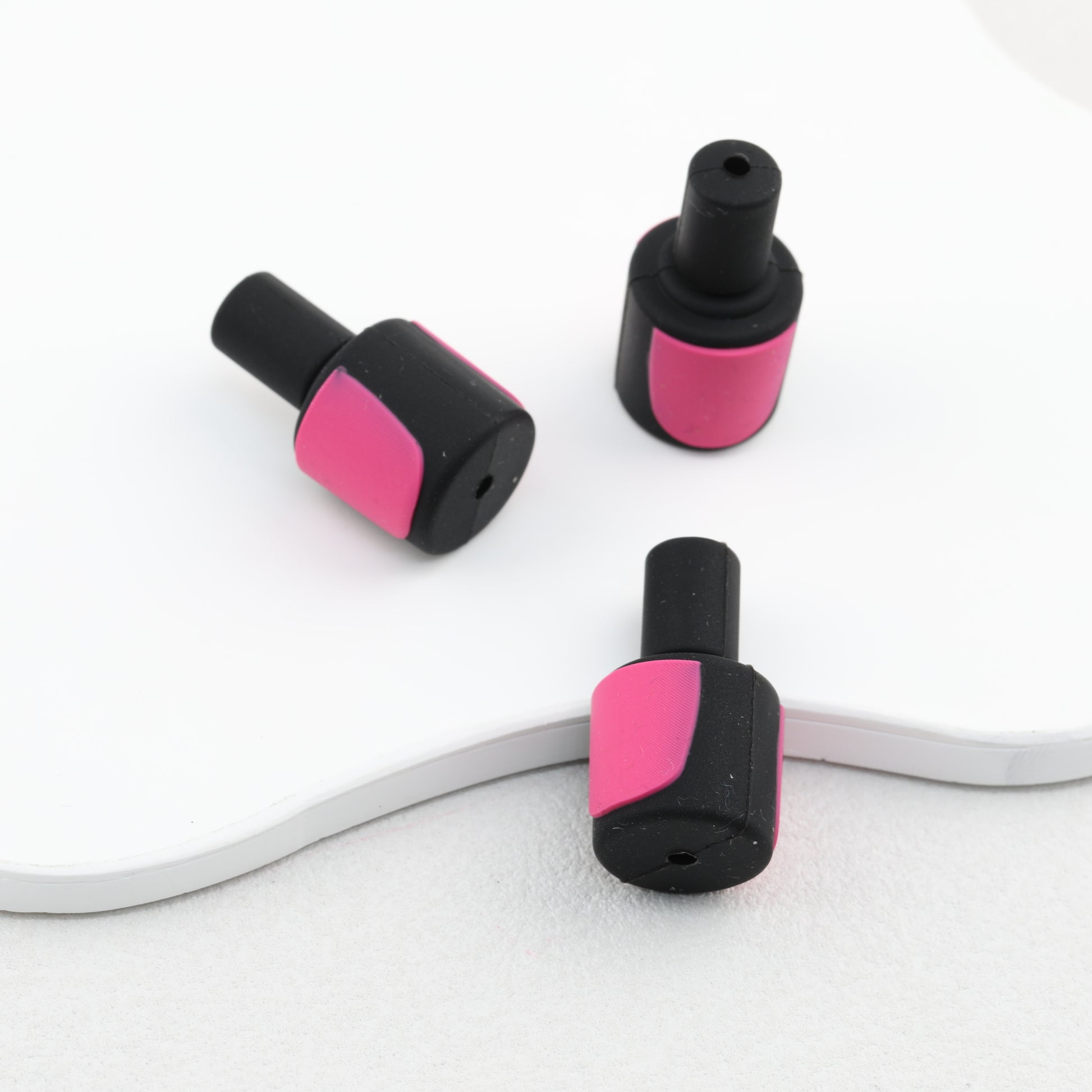 Pink and Black 3D Nail Polish Bottle Silicone Focal Beads 20pcs 2