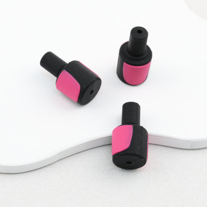 Pink and Black 3D Nail Polish Bottle Silicone Focal Beads 20pcs 2