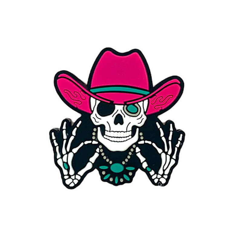 Silicone Focal Beads Western Skeleton Skull Magenta Cowboy Hat