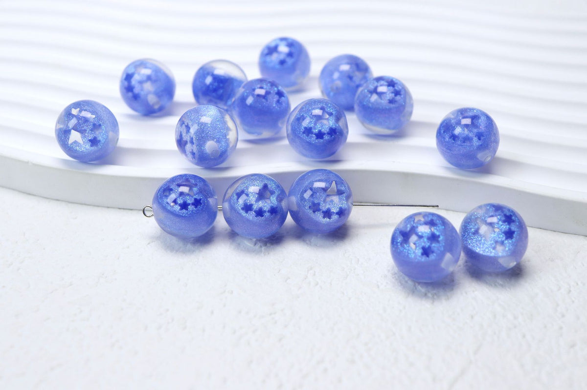Sparkling Star Resin Round Beads 16mm 50pcs 13