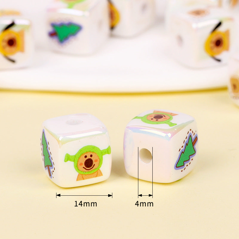 Adorable Cheerful Cartoon Dog Printed Acrylic Square Beads 14mm 10pcs 2