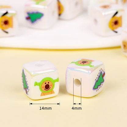 Adorable Cheerful Cartoon Dog Printed Acrylic Square Beads 14mm 10pcs 2