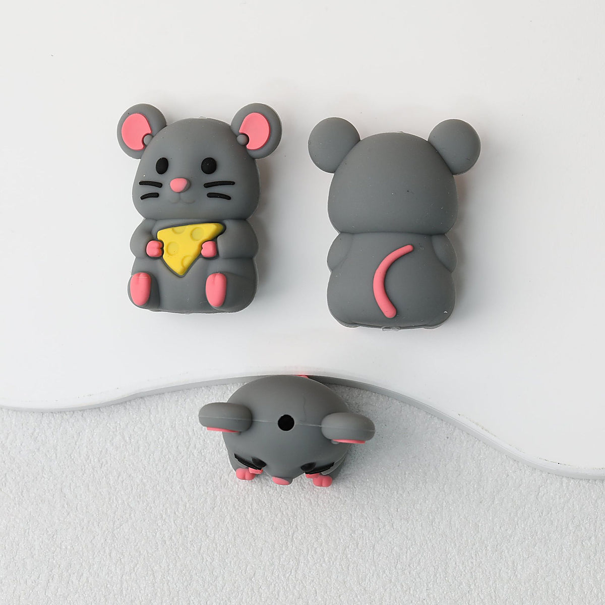 3D Gray Mouse Silicone Focal Beads Cute Animal Design 20pcs