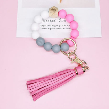 Silicone Beads Bracelet Keychain Soft Tassel Colorful Charm 16