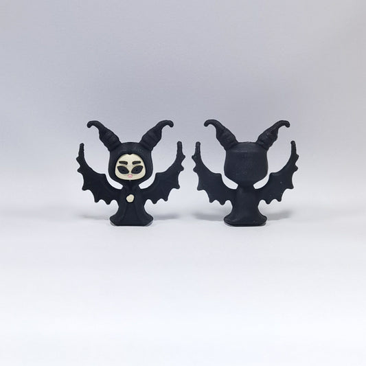 Silicone 3D Focal Beads Black Winged Witch Front Facing 20pcs