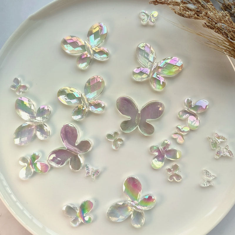 Transparent Butterfly Acrylic Beads 12.4-33mm AB Plating 50pcs