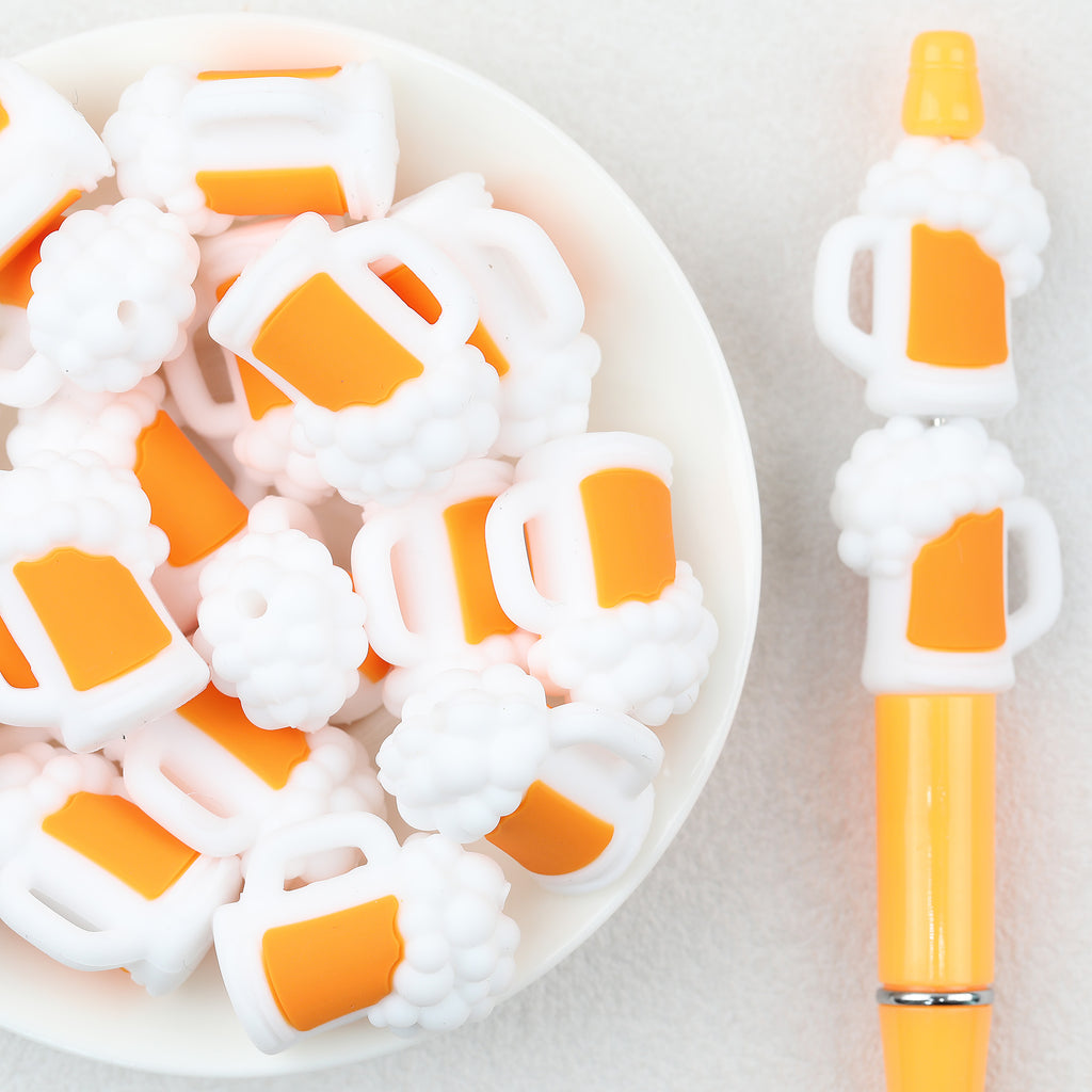 3D Father Day Beer Mug Silicone Focal Beads 20Pcs 