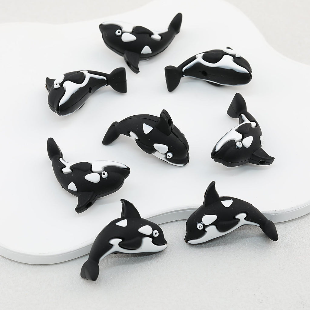 3D Black Whale Silicone Focal Beads 20pcs