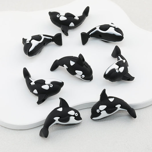 3D Black Whale Silicone Focal Beads 20pcs