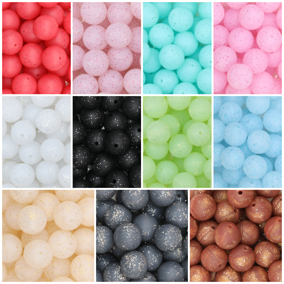 15mm Glitter Silicone Round Beads with 2.5mm Hole 50pcs