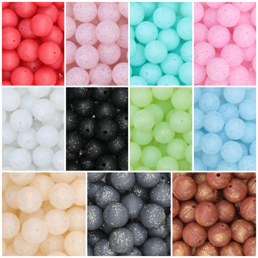 15mm Glitter Silicone Round Beads with 2.5mm Hole 50pcs