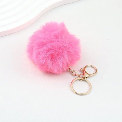 Pom Pom Keychain Fluffy Imitation Rex Rabbit Fur Ball 8cm With Lobster Clasp - 16# bright red