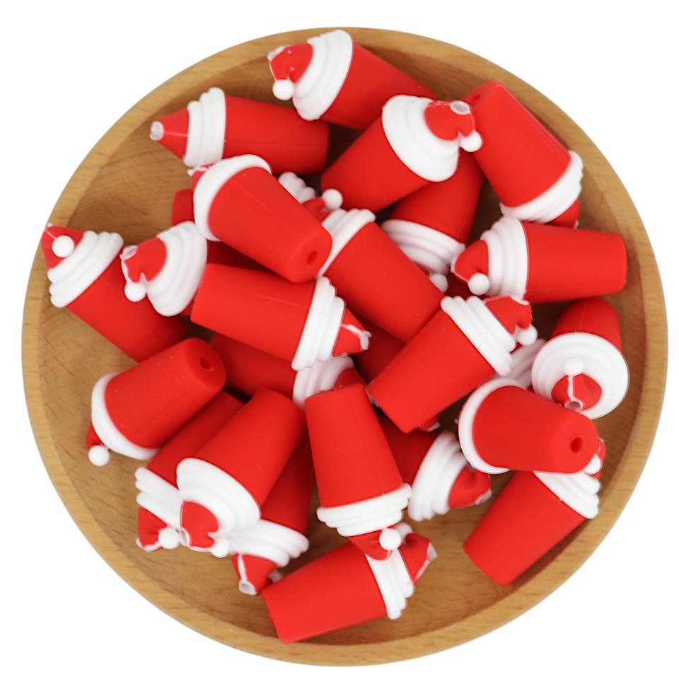 Silicone 3D Focal Beads Christmas Cup With Santa Hat 20pcs 3