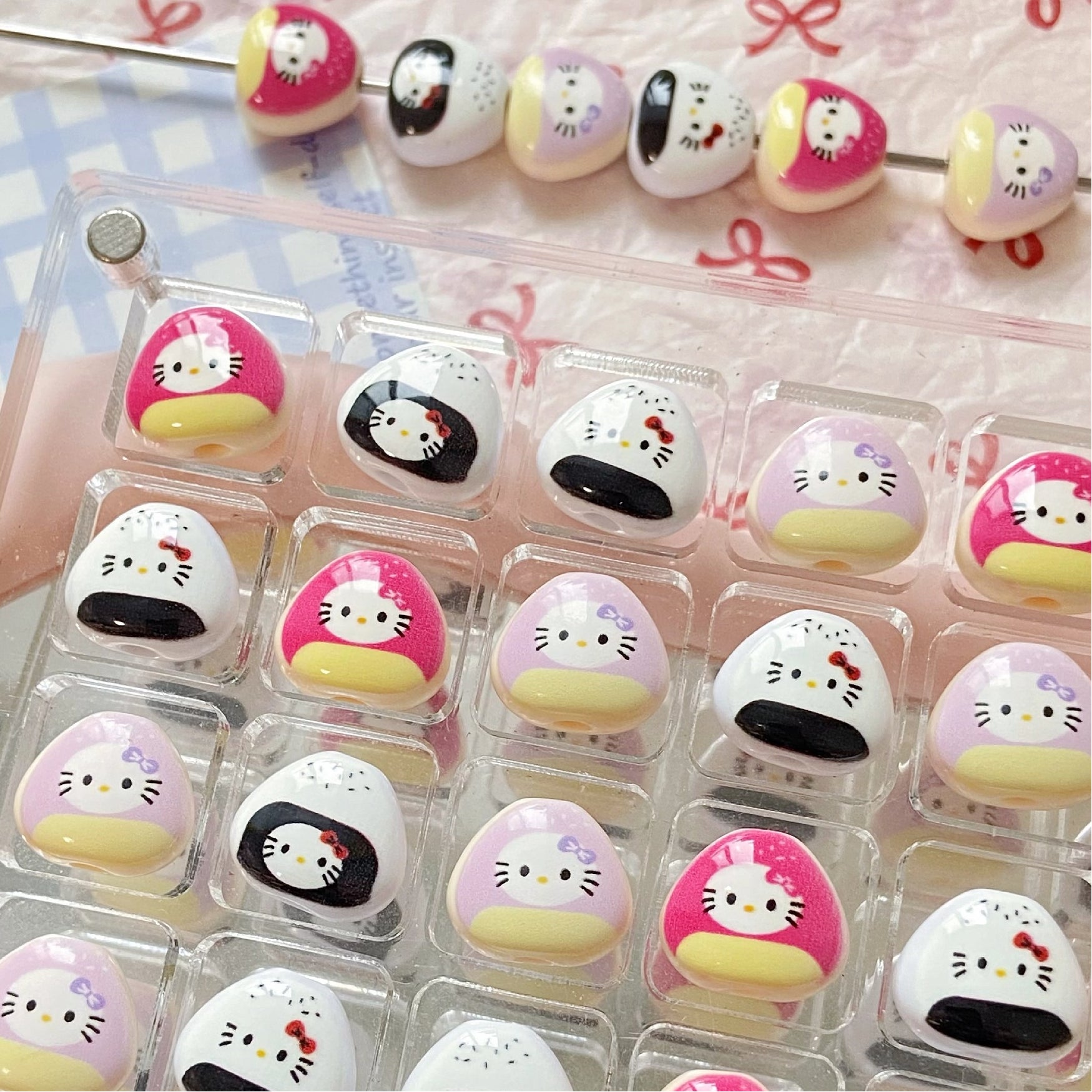 Hello KT Onigiri Acrylic Beads 14mm Painted Glossy 10pcs 2